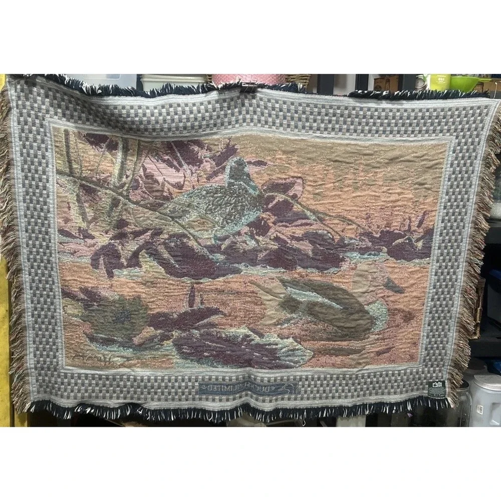 Vtg Ducks Unlimited Throw Blanket Wall Tapestry Mallard Ducks  66